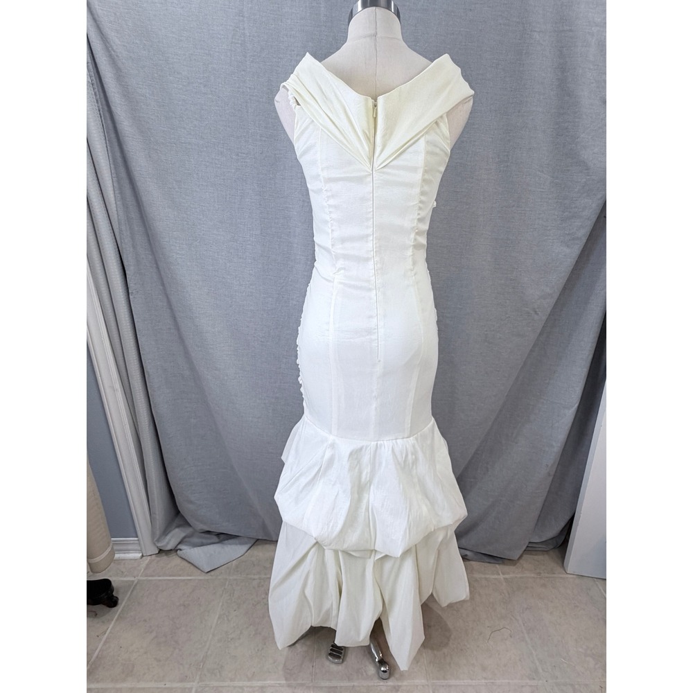 Vintage Jessica McClintock Ivory Ruched Mermaid Gown Rhinestone Brooch 10 - Picture 3 of 11